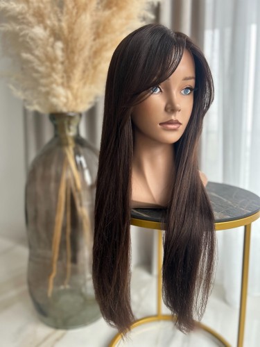 Peruka z włosów naturalnych ciemny brąz- newhairstories.pl